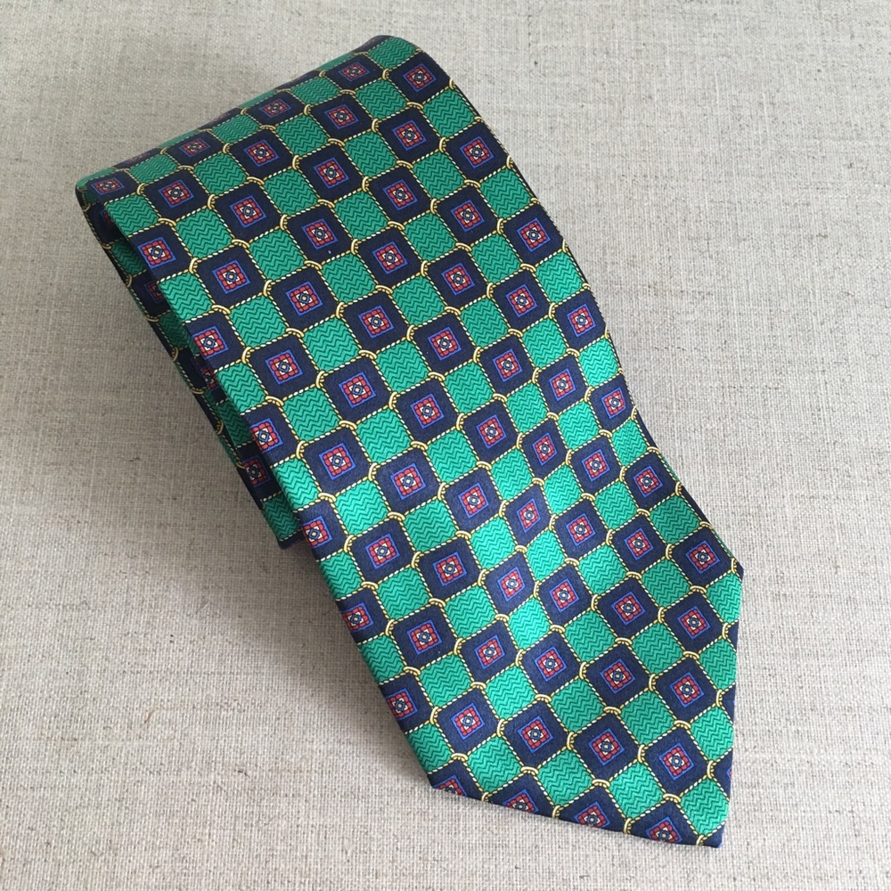 Luca Franzini Green Geometric Pattern Silk Tie